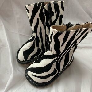 Kids Zebra Print Mid-Calf Boots - Black & White